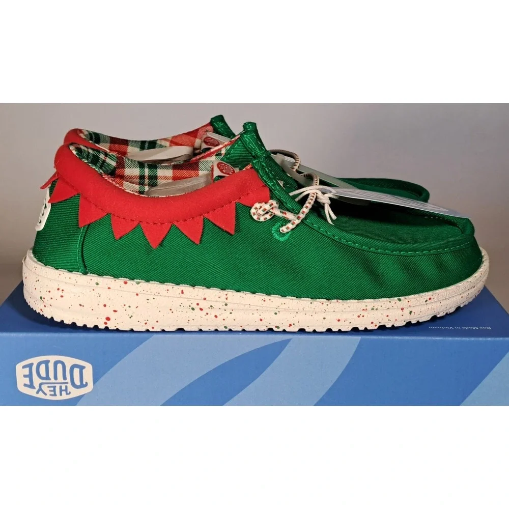 Kids‎ Hey Dude Wally Elf Green Red Plaid Holiday Shoes Toddler Size C13